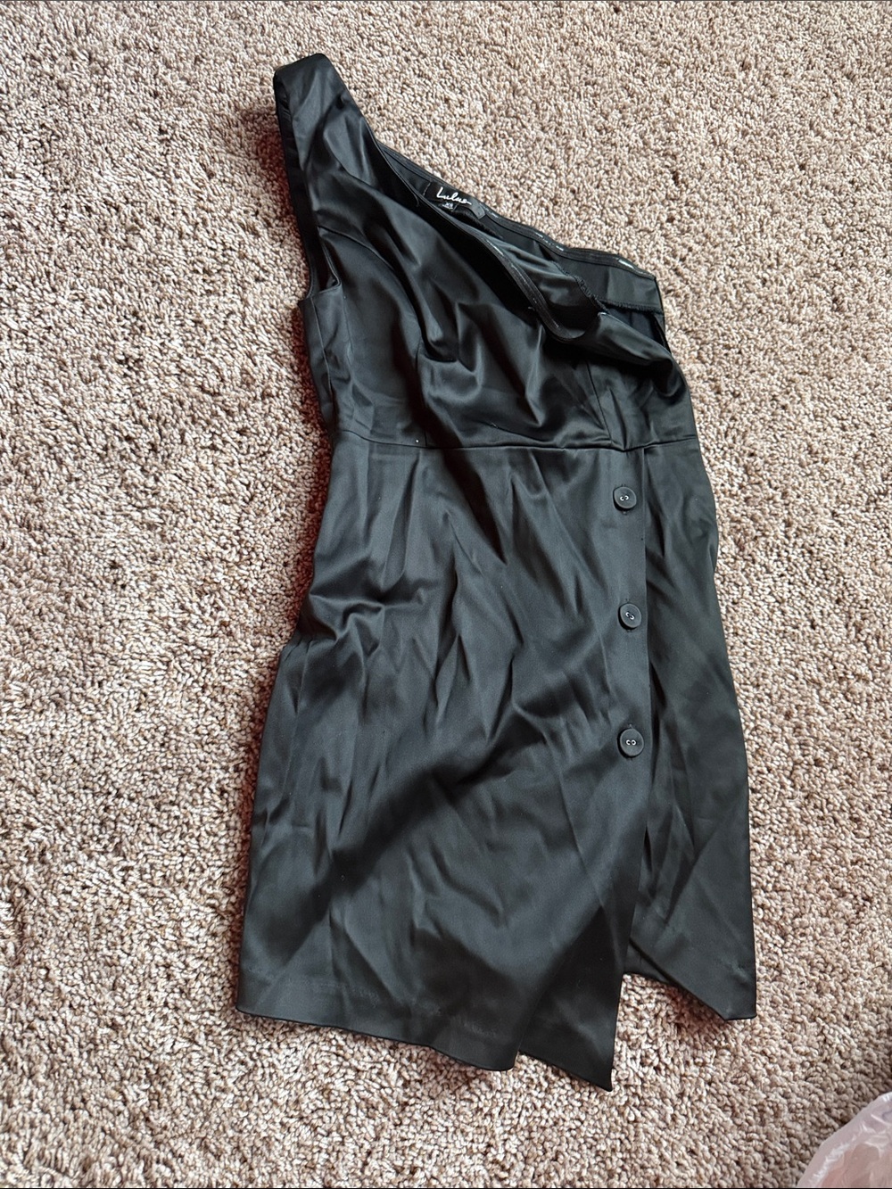 Lulu's Black One-Shoulder Button-Front Mini Dress